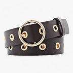 Adjustable Faux Leather Belt with Round Buckle Detail