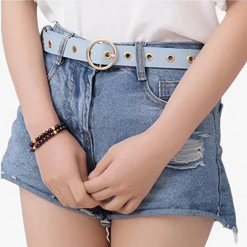 Adjustable Faux Leather Belt with Round Buckle Detail