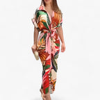 Midi Dress with Asymmetric Collar and Tie Belt