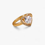 Adjustable Heart Ring with Zircon Stones in Gold or Silver Tone