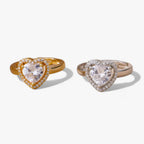 Adjustable Heart Ring with Zircon Stones in Gold or Silver Tone