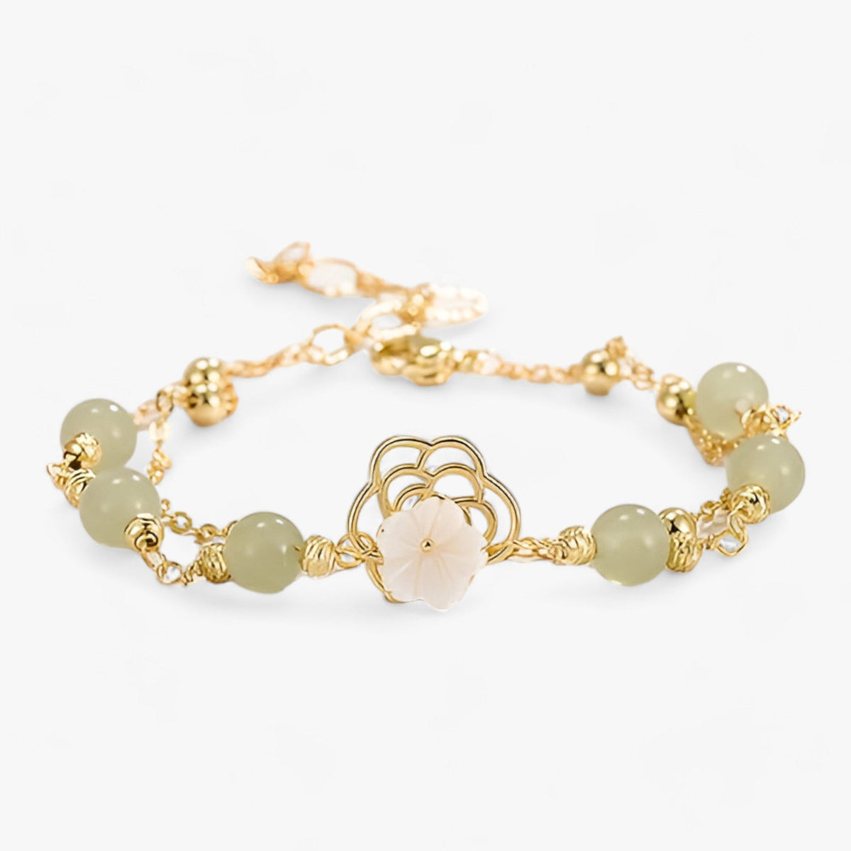 Double Flower Bracelet with Ring Chain Detail