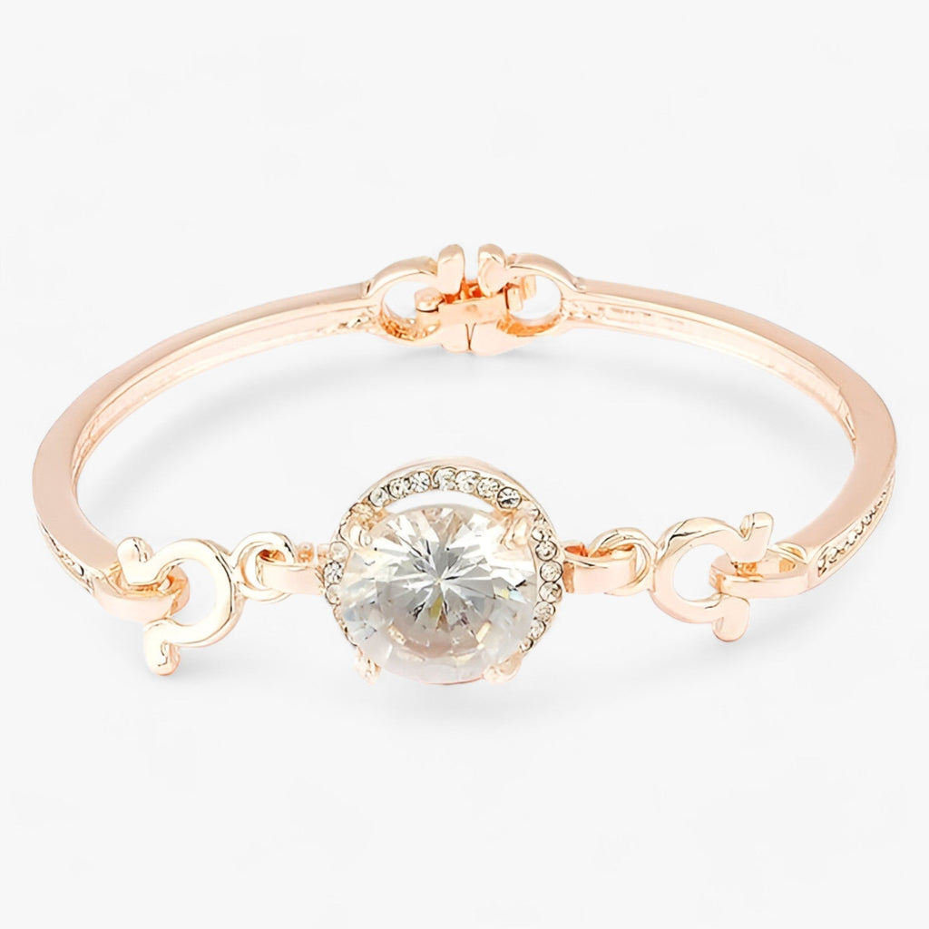 Round Crystal Bracelet in Gold or Silver Tone for Everyday Wear