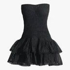 Off-Shoulder Patchwork Mini Dress with Cut-Out Waist