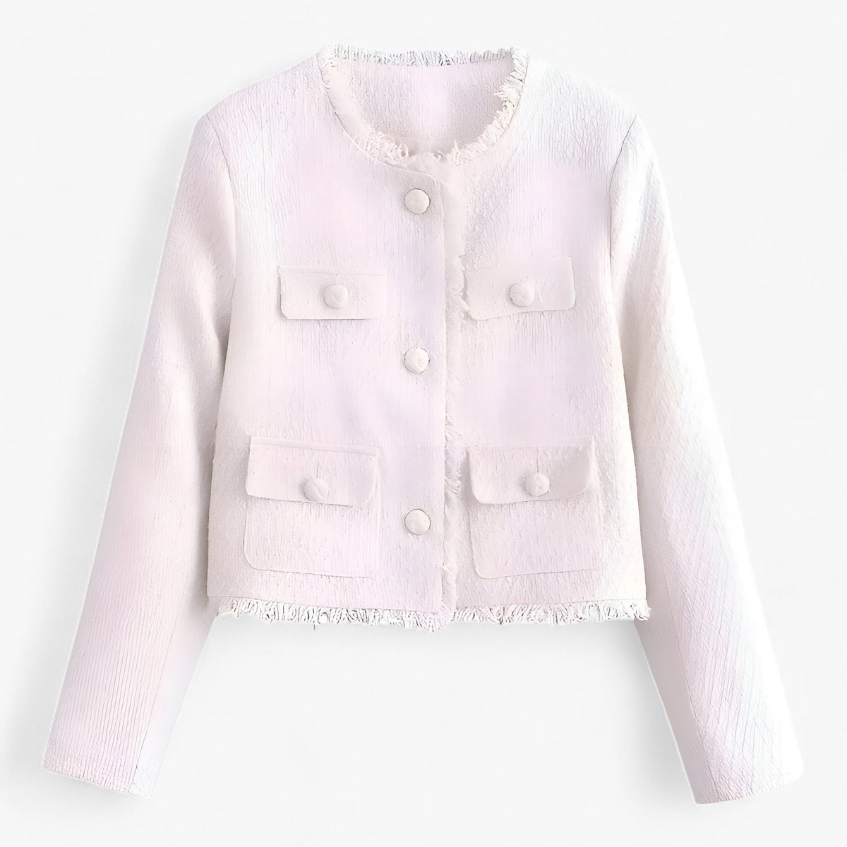 Short Cropped Tweed Jacket with Structured Texture