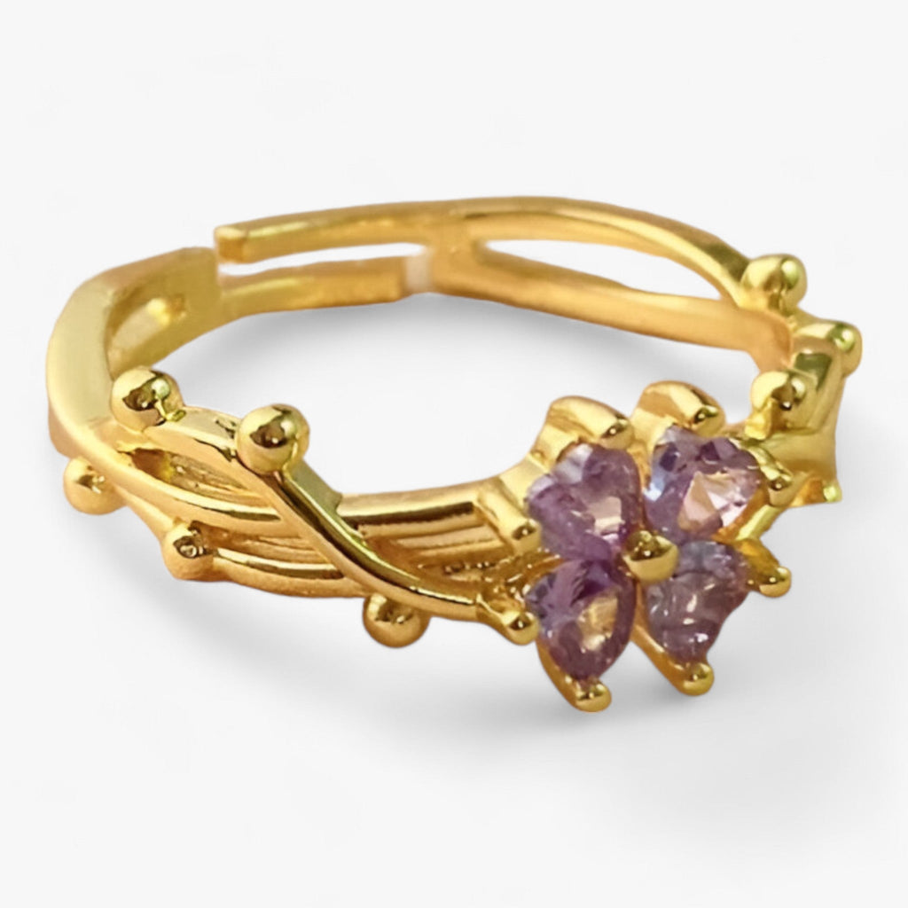Adjustable Ring with Purple Stone Accent