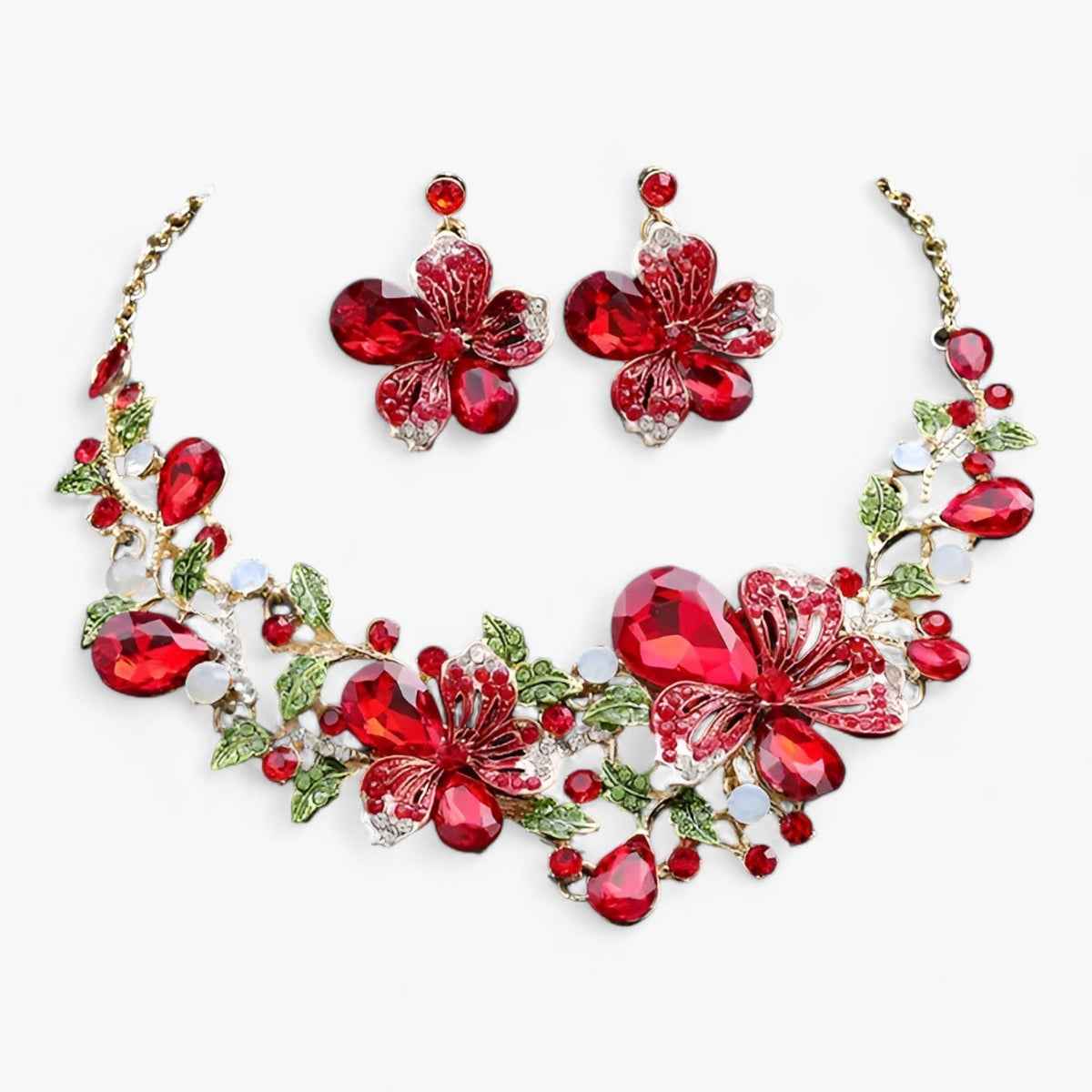 Enamel Flower Necklace and Earring Set for Bridal Occasions