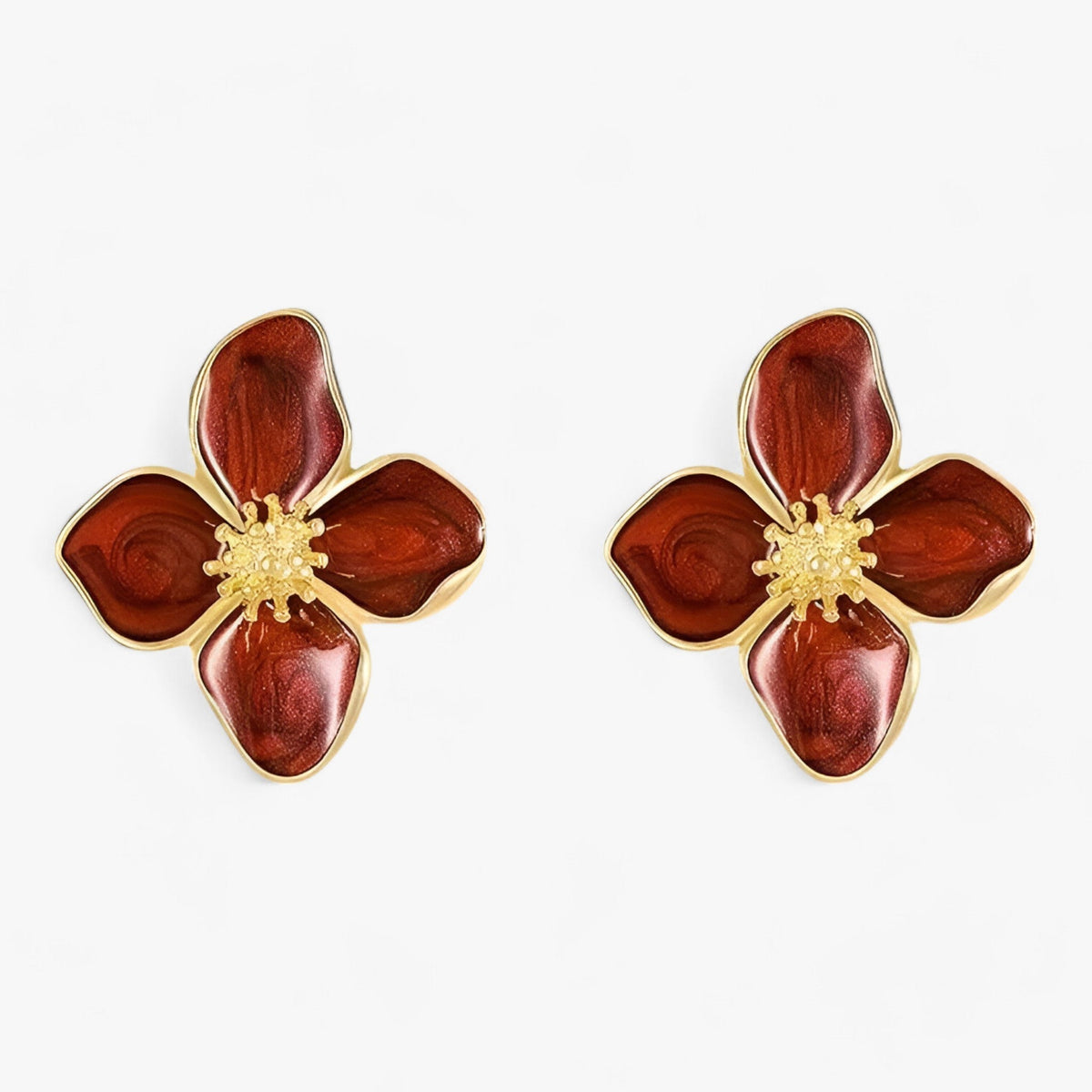 Retro Red Flower Drop Earrings with Glazed Finish