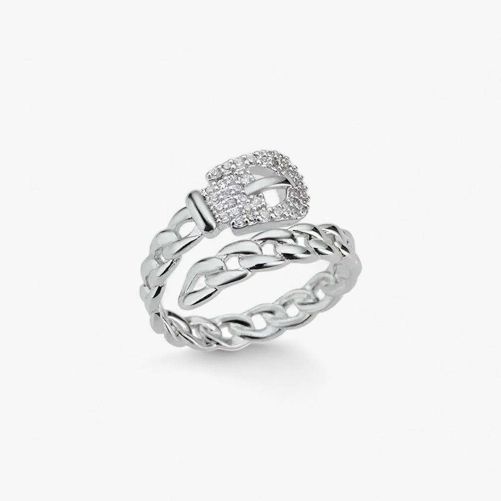 Belt-Style Ring with Sparkling Zircon Stone Detailing