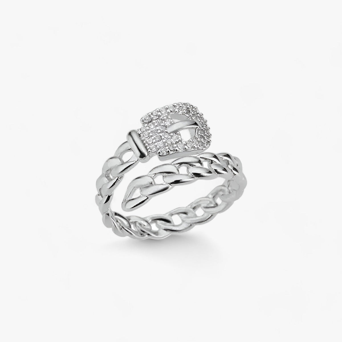 Belt-Style Ring with Sparkling Zircon Stone Detailing
