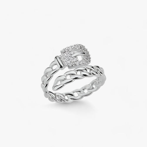 Belt-Style Ring with Sparkling Zircon Stone Detailing