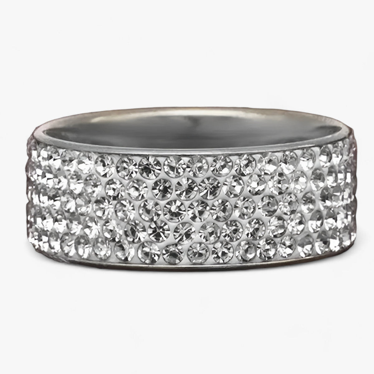 Anillo de compromiso con cristales en acero inoxidable resistente