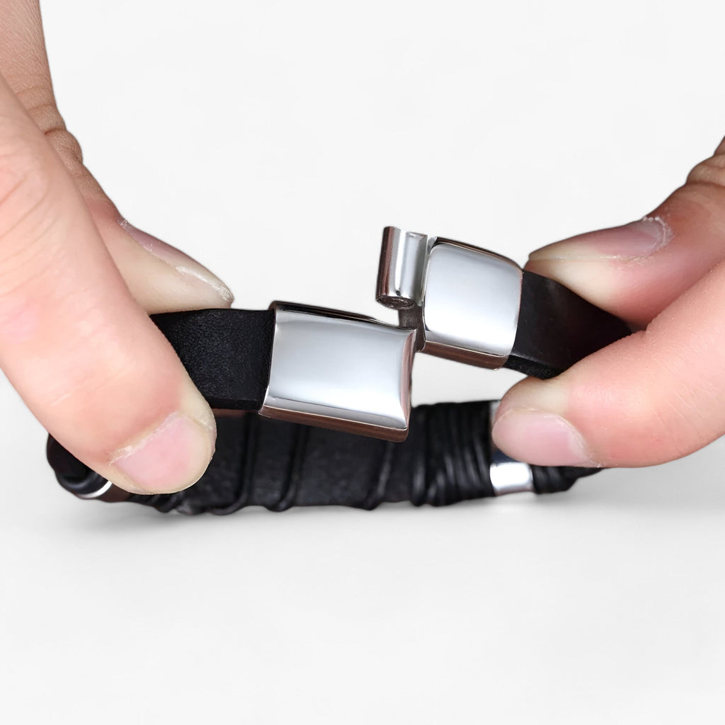 Faux Leather Bracelet with Stainless Steel Magnetic Clasp