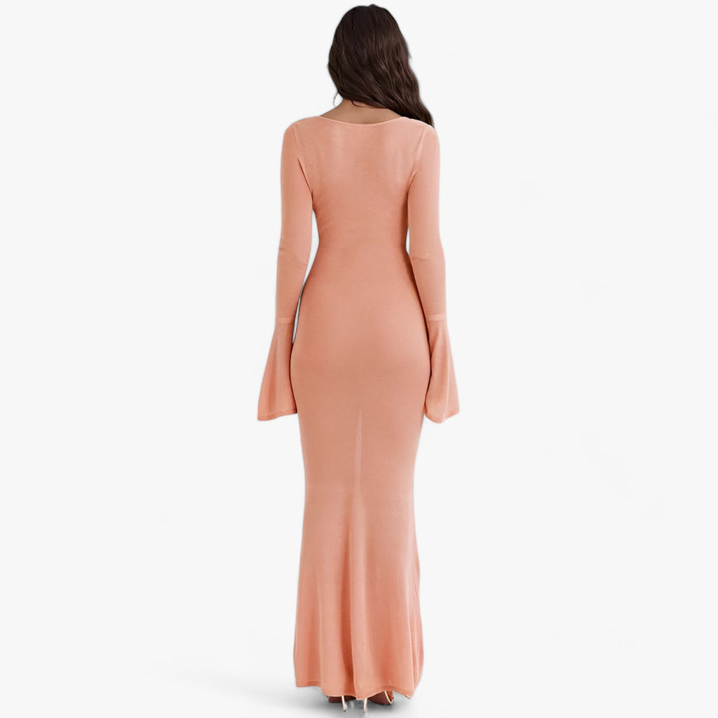 Vestido largo de punto ceñido con escote en U caído