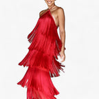 Sleeveless Halterneck Maxi Dress with Fringe Detail