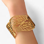 Stainless Steel Bracelet with Cut-Out Leaf Pattern