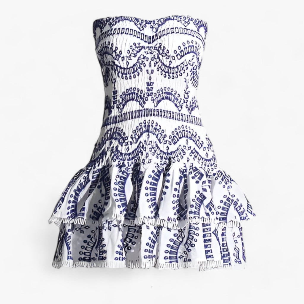 Off-Shoulder Patchwork Mini Dress with Cut-Out Waist