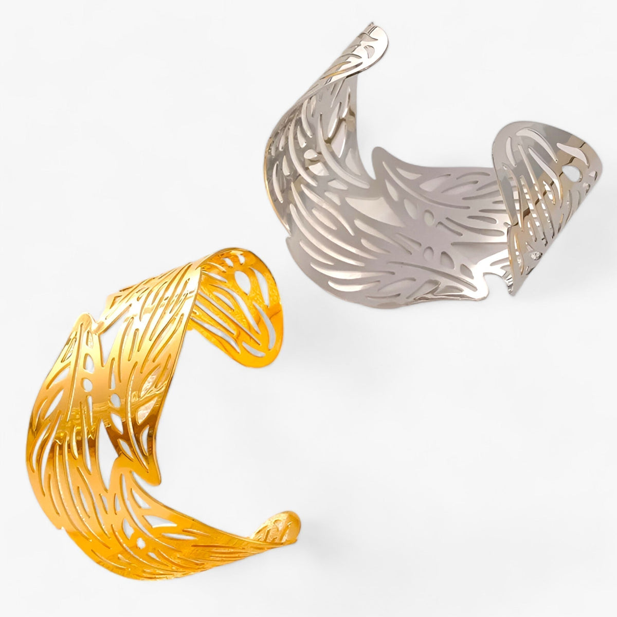 Stainless Steel Bracelet with Cut-Out Leaf Pattern
