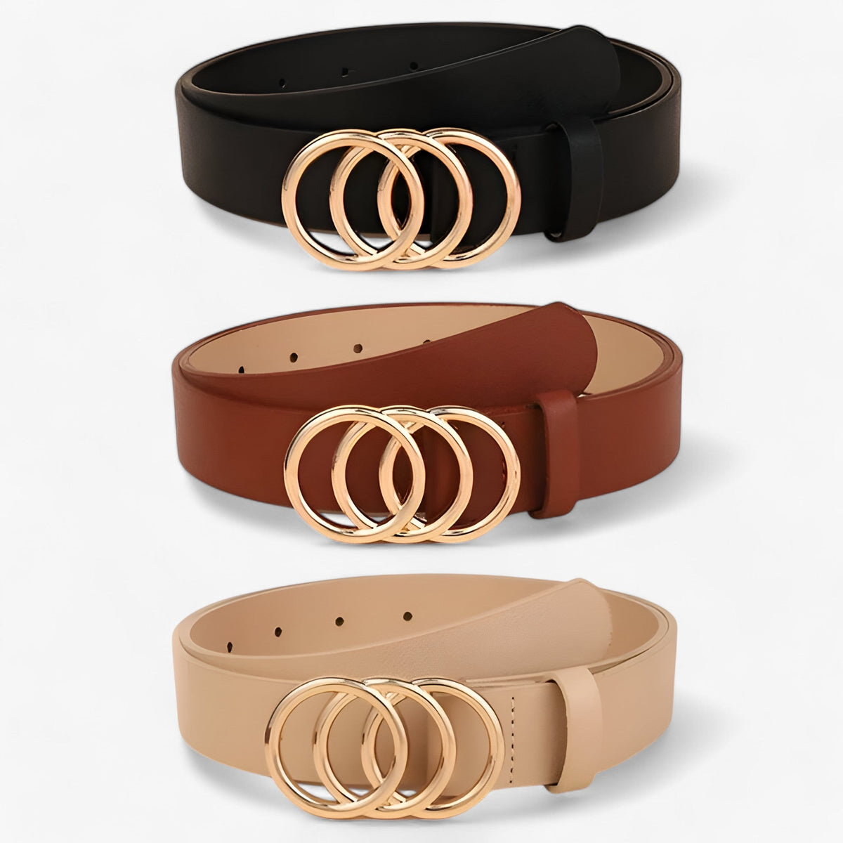 Three-Ring Alloy Buckle Belt for Any Occasion
