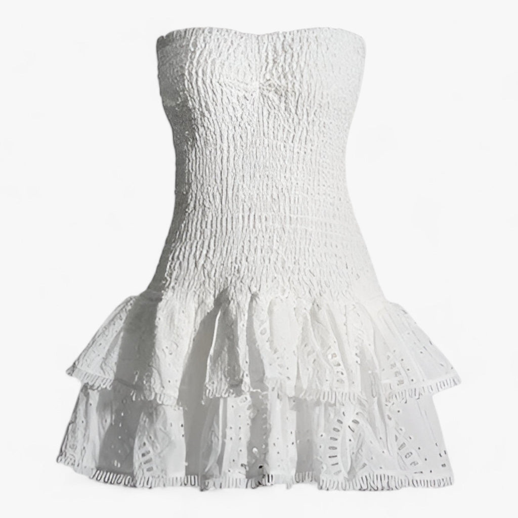 Off-Shoulder Patchwork Mini Dress with Cut-Out Waist