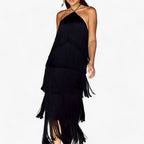 Sleeveless Halterneck Maxi Dress with Fringe Detail