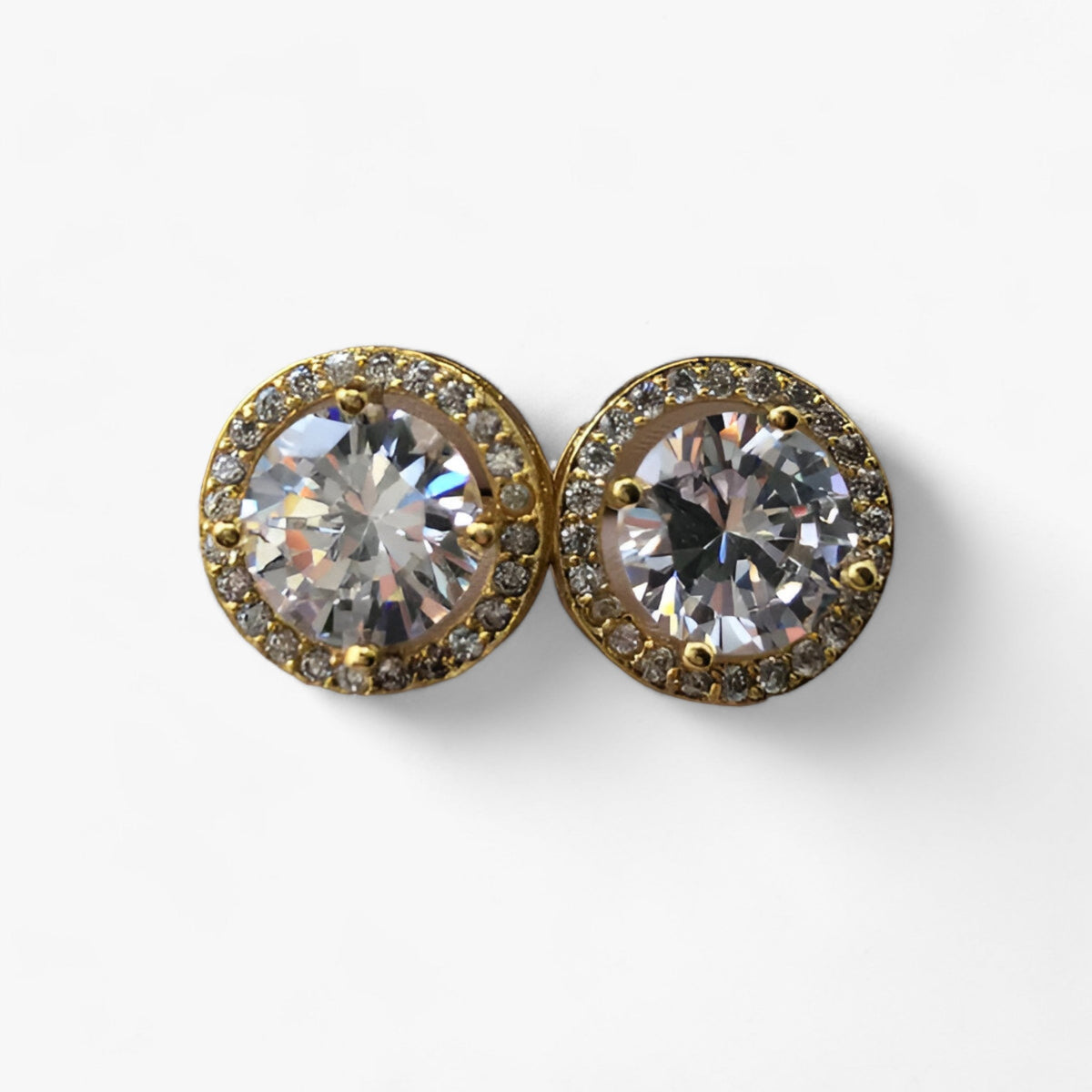Round Stud Earrings with Sparkling Zircon Detail