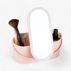 Neceser de maquillaje estrecho con múltiples compartimentos