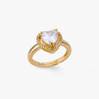 Adjustable Heart Ring with Zircon Stones in Gold or Silver Tone