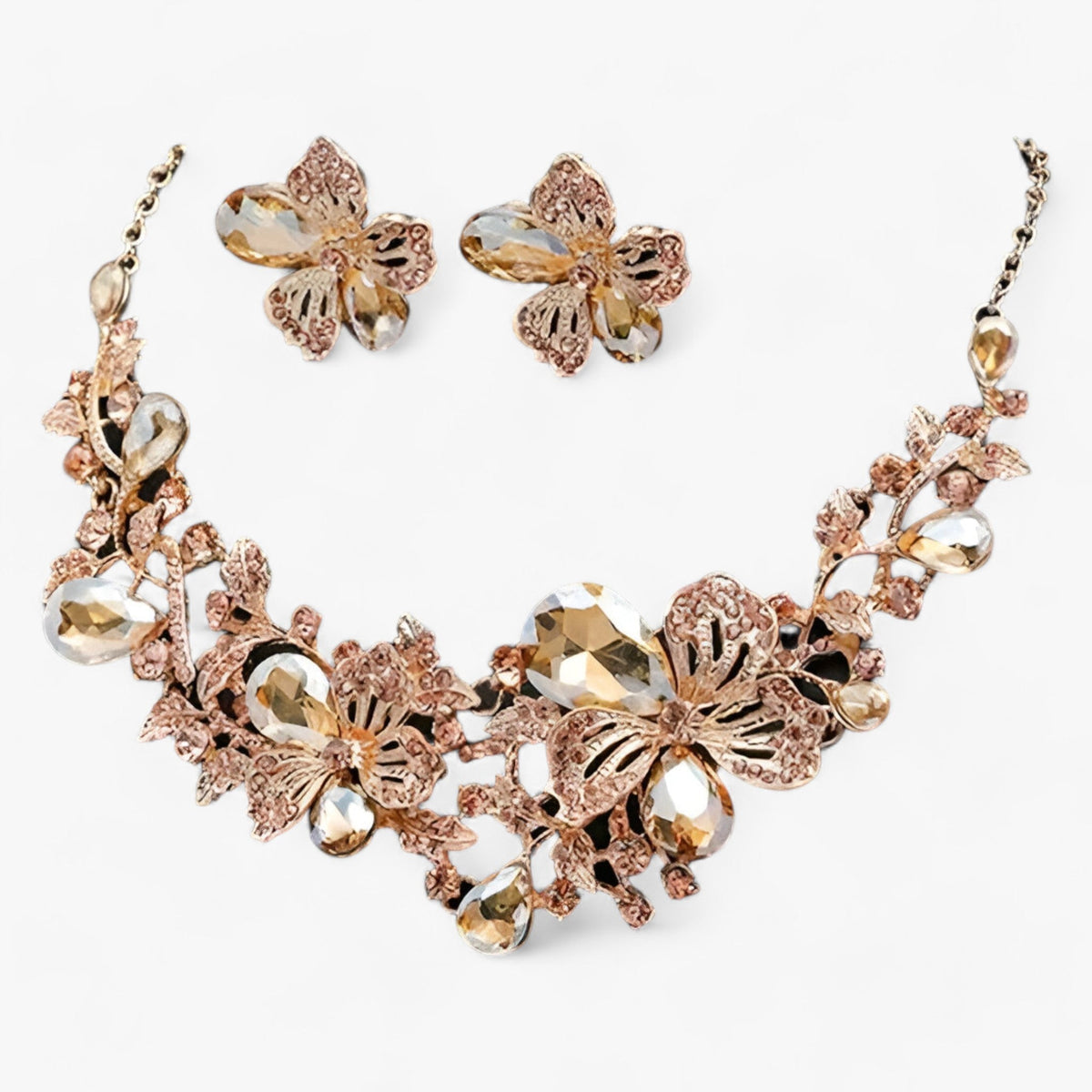 Enamel Flower Necklace and Earring Set for Bridal Occasions