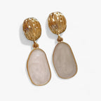 Enamel Oval Drop Earrings with a Geometric Design Detail