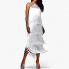 Sleeveless Halterneck Maxi Dress with Fringe Detail