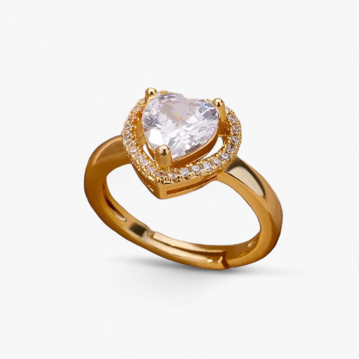 Adjustable Heart Ring with Zircon Stones in Gold or Silver Tone