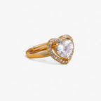 Adjustable Heart Ring with Zircon Stones in Gold or Silver Tone