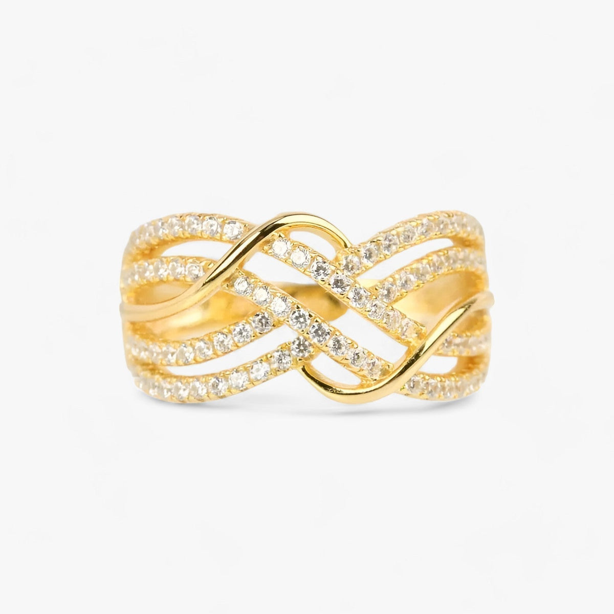 Gold-Tone Cross Ring Set with Multi-Band Design