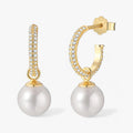Zirconia and Faux Pearl Drop Earrings in Gold
