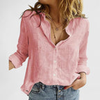 Cotton Linen Button Down Blouse with Relaxed Fit