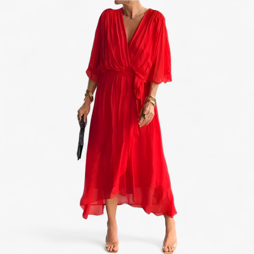 Flowing V-Neck Chiffon Dress for Evenings and Weddings