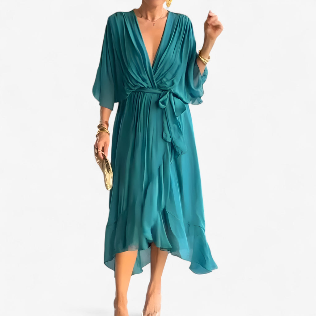 Flowing V-Neck Chiffon Dress for Evenings and Weddings