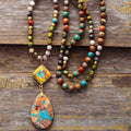 Multicolour Patterned Stone Pendant Necklace with Earthy Bands