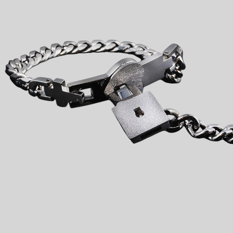 Matching Lock and Key Bracelet Set in Stainless Steel