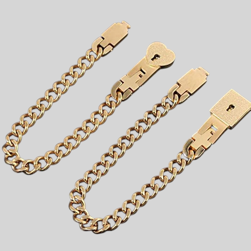 Matching Lock and Key Bracelet Set in Stainless Steel