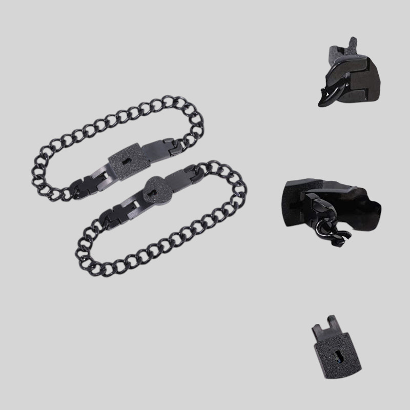 Matching Lock and Key Bracelet Set in Stainless Steel