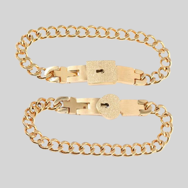 Matching Lock and Key Bracelet Set in Stainless Steel