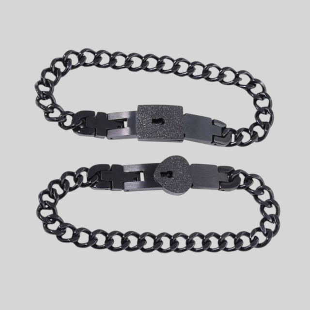 Conjunto de pulseras a juego de candado y llave en acero inoxidable