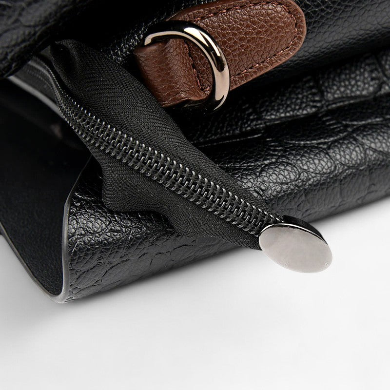 Crocodile-Embossed Faux Leather Handbag with Braided Handle