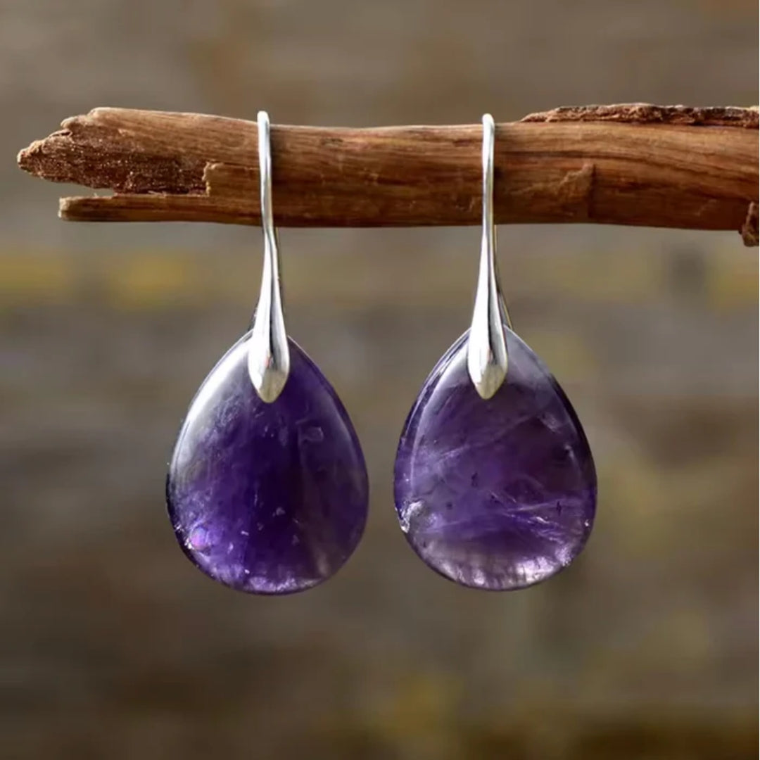 Violet Stone Drop Earrings with Elegant Shape and Deep Colour