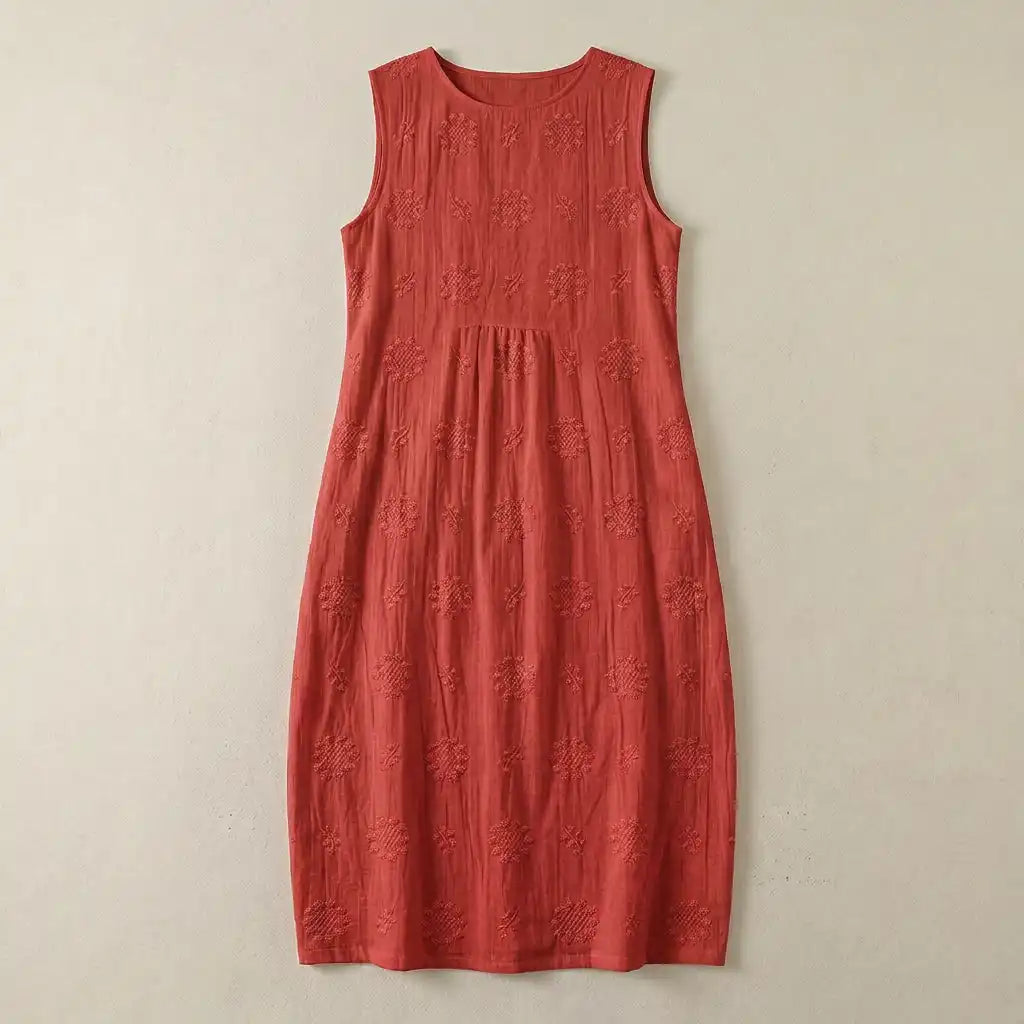Vestido oversize sin mangas con delicados bordados