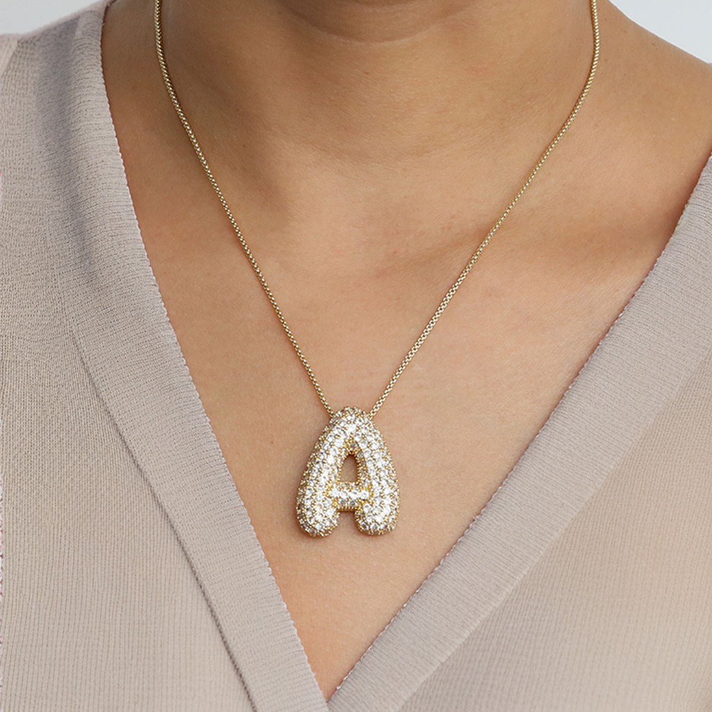 Pavé Bubble Initial Necklace with Sparkling Letter