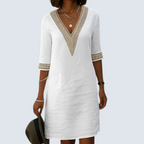 Half-Sleeve V-Neck Dress in a Lightweight Breathable Fabric