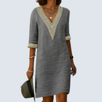 Half-Sleeve V-Neck Dress in a Lightweight Breathable Fabric